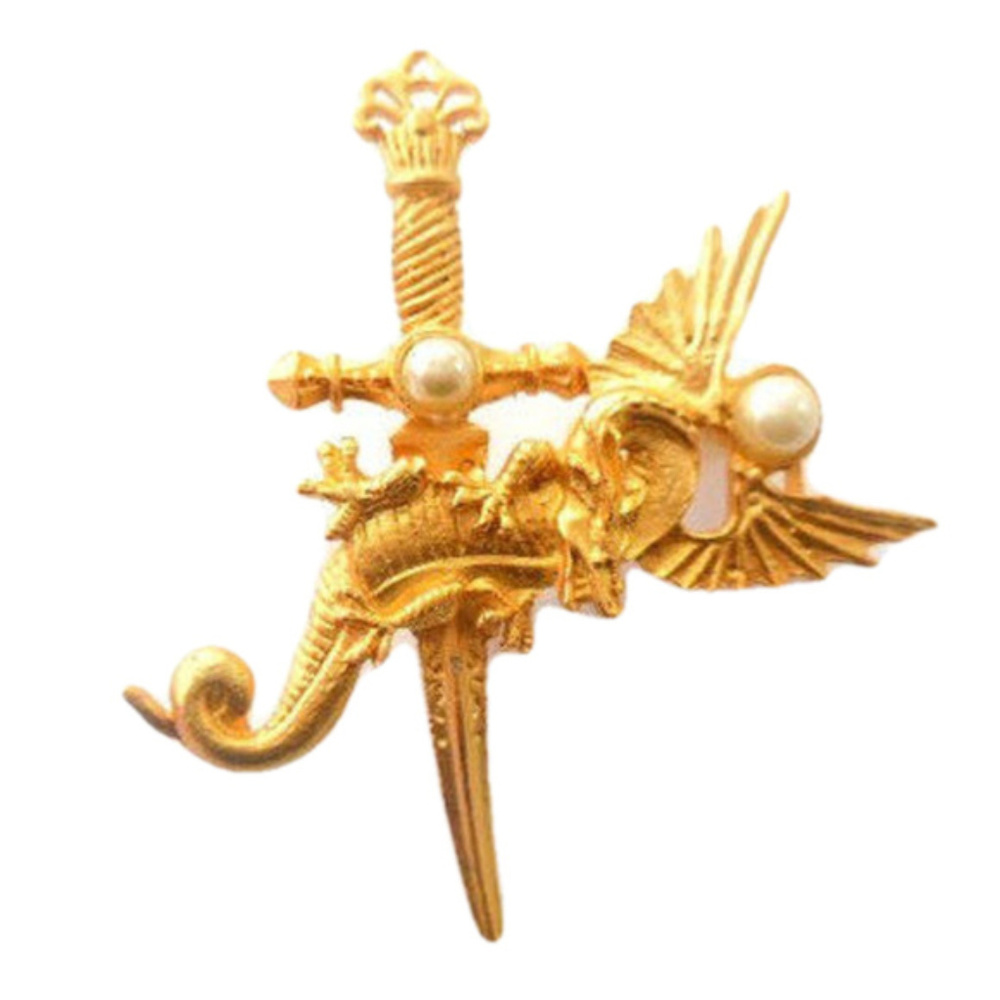 Brooch Dragon Sword White Pearl Pin